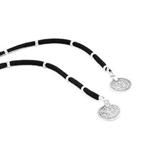 fxmimior Velvet Wrap Gothic Choker Silver Coin Pendant Long Chain